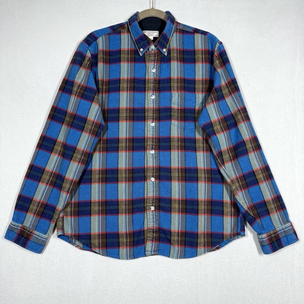 Wallace and Barnes Shirt Mens Large Wool Blend Plaid Button Down Flannel Preppy‎